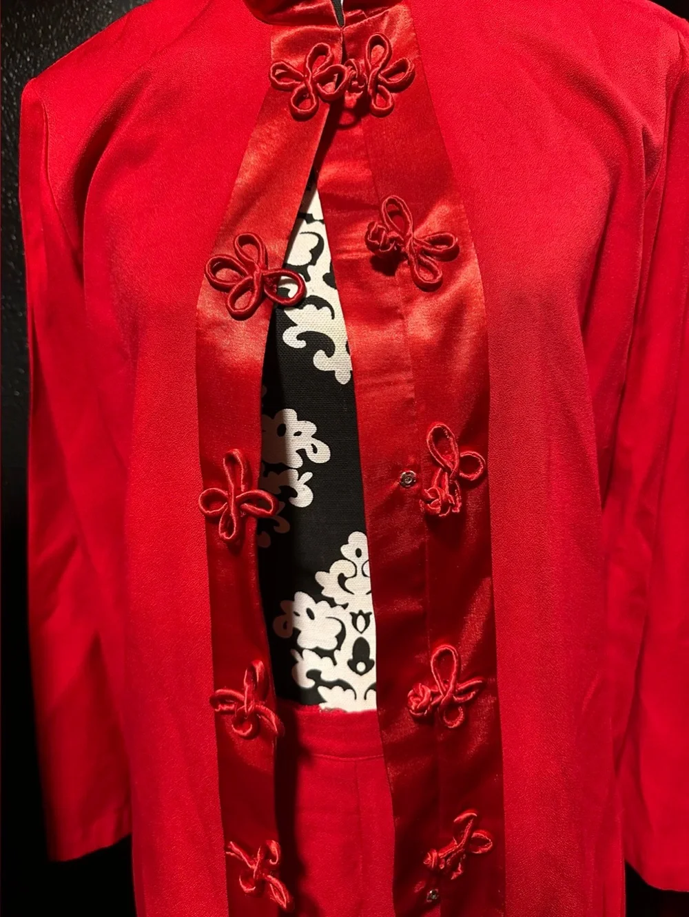 Betsy Lauren Red Tang Suit with Mandarin lounge pants w/ Elastic Waist size 10